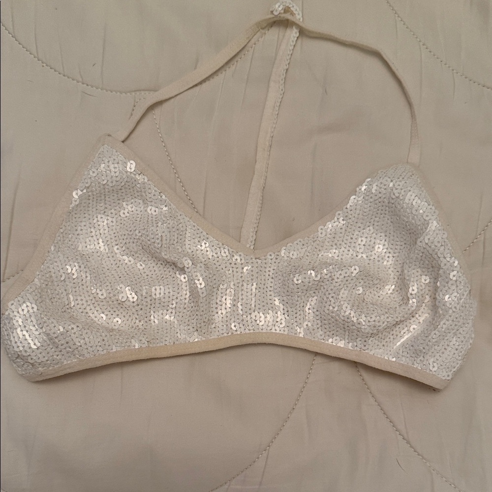 Sequin Embellished White Bralette